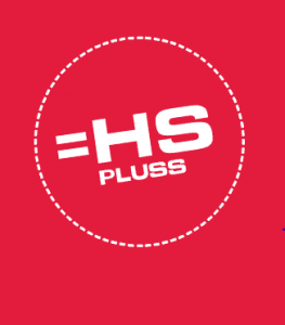 Logo =HS Pluss på rød bakgrunn