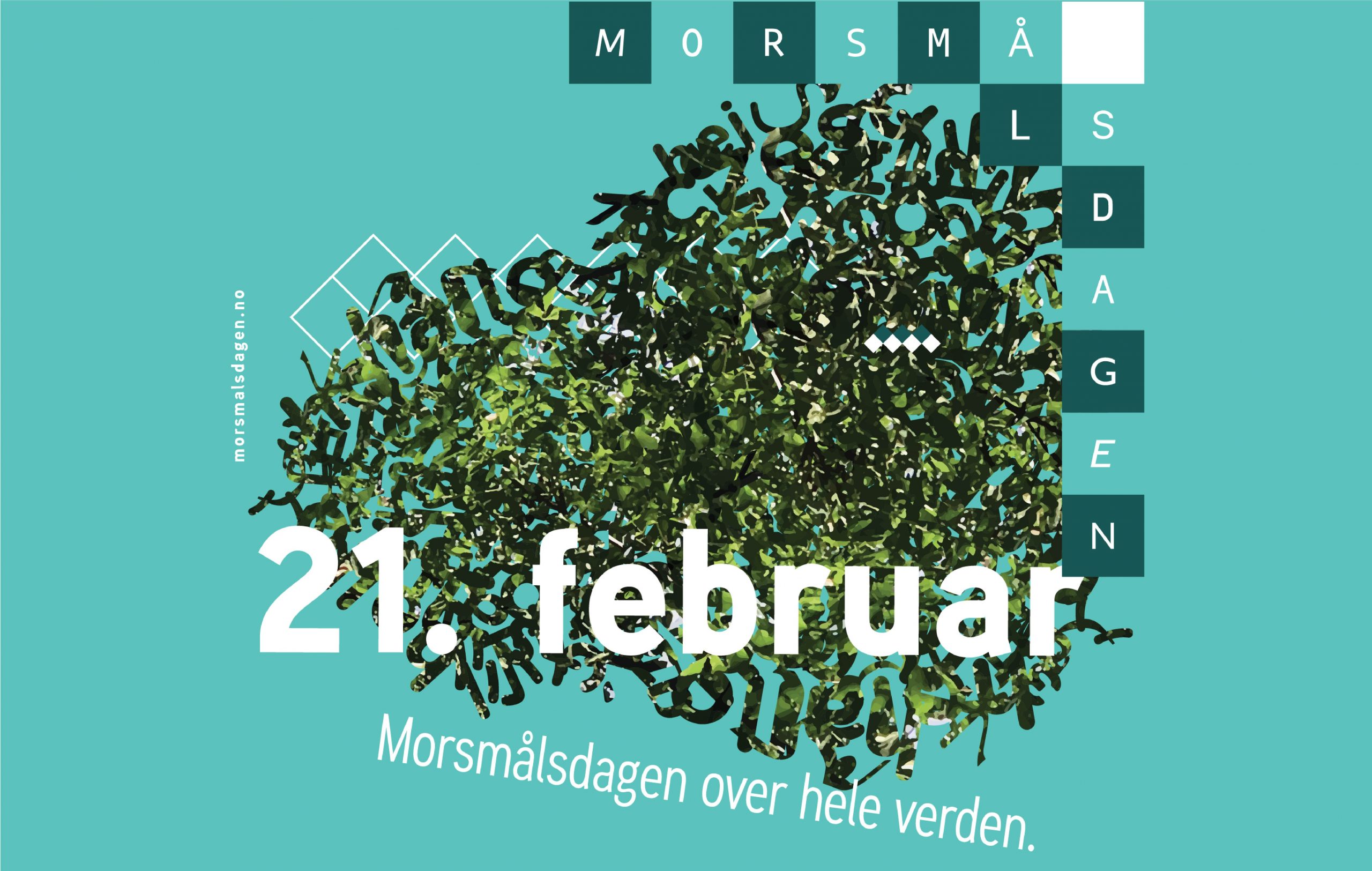 Logobilde til mormsålsdagen med teksten: 21. februar og Morsmålsdagen over hele verden.